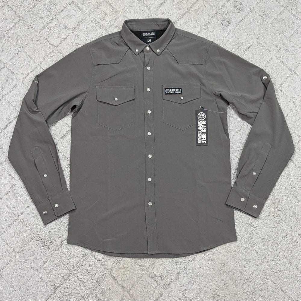 Black Rifle Coffee Company Shirt Mens S Gray Gunmetal Pearl Snap River Western